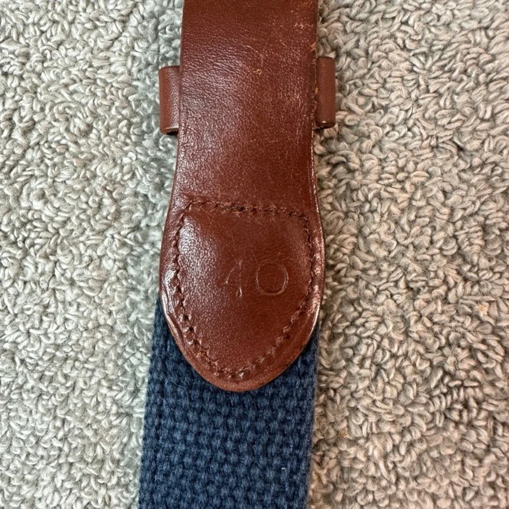 Leather Man Limited Mens 40 Belt Navy Canvas Tuna Fish Embroidered Brass Buckle